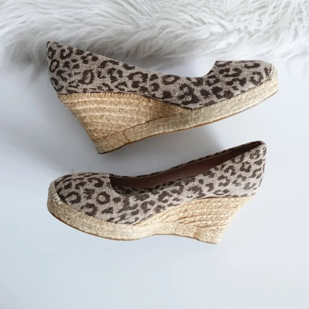 J. Crew Leopard Seville Espadrille Closed Toe Sandal Wedges 8 Spring Summer